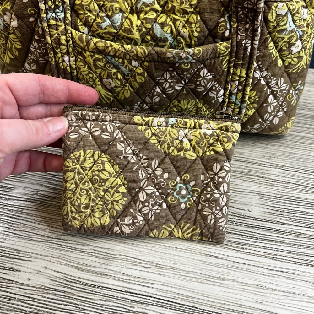 Vera Bradley Quilted Tote in Brown and Yellow Floral with Coin Purse - Picture 3 of 12